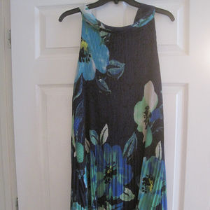 J HOWARD NAVY BLUE FLORAL ACCORDION PLEATED DRESS